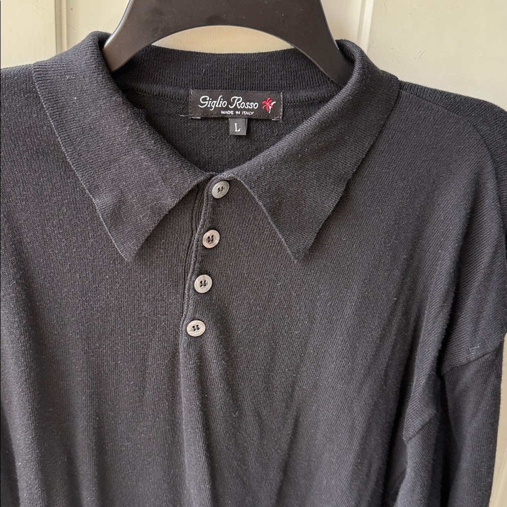 Giglio Rosso made in Italy Men's Black Sweater fine knit  L 60% cotton 40% rayon